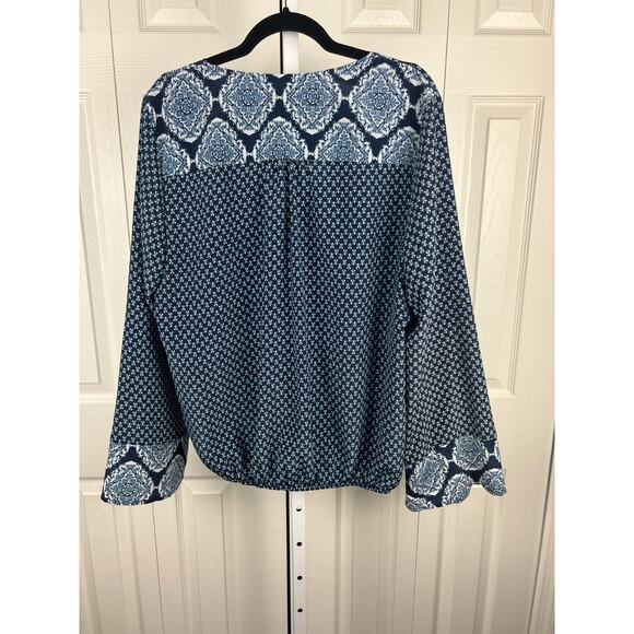 Know Rose Blue Floral Flare Sleeve Tie Wrap Blouse Top Mixed Prints XL - Picture 7 of 9